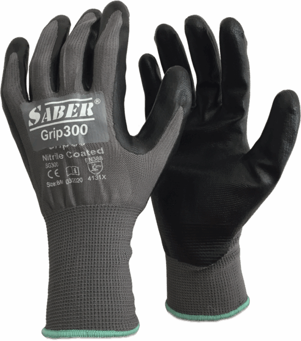 SABER GRIP 300 SG-300 NITRILE COATED GLOVES